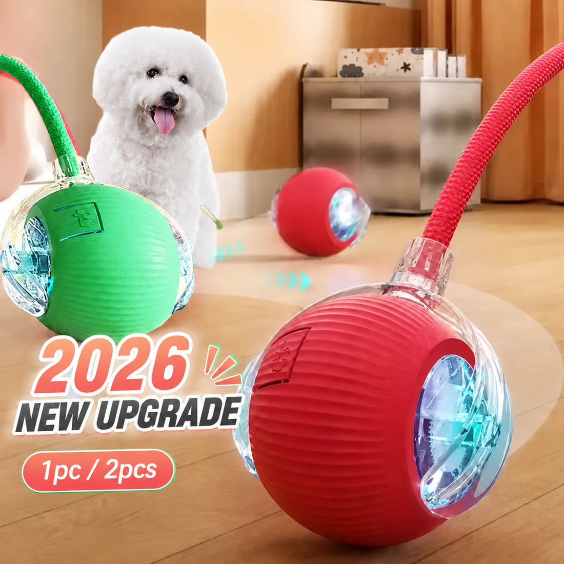 Automatic rolling ball toy with red rope tail