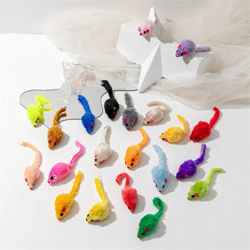 Faux Fur Mouse Cat Toys with Feathers, Multi-Pack