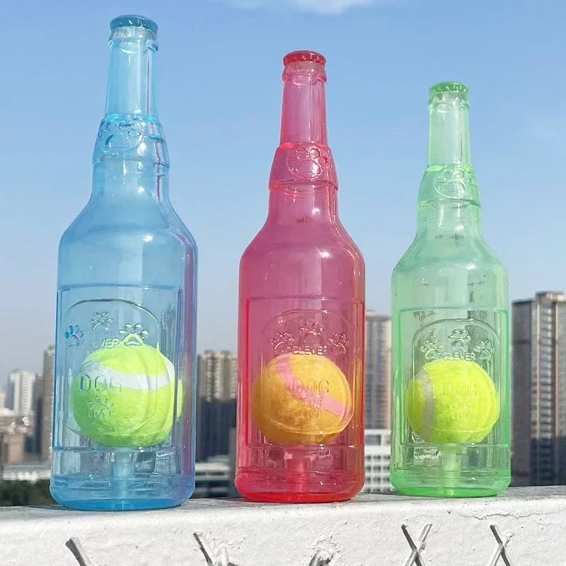 Squeaky Rubber Bottle Dog Chew Toy with Tennis Ball