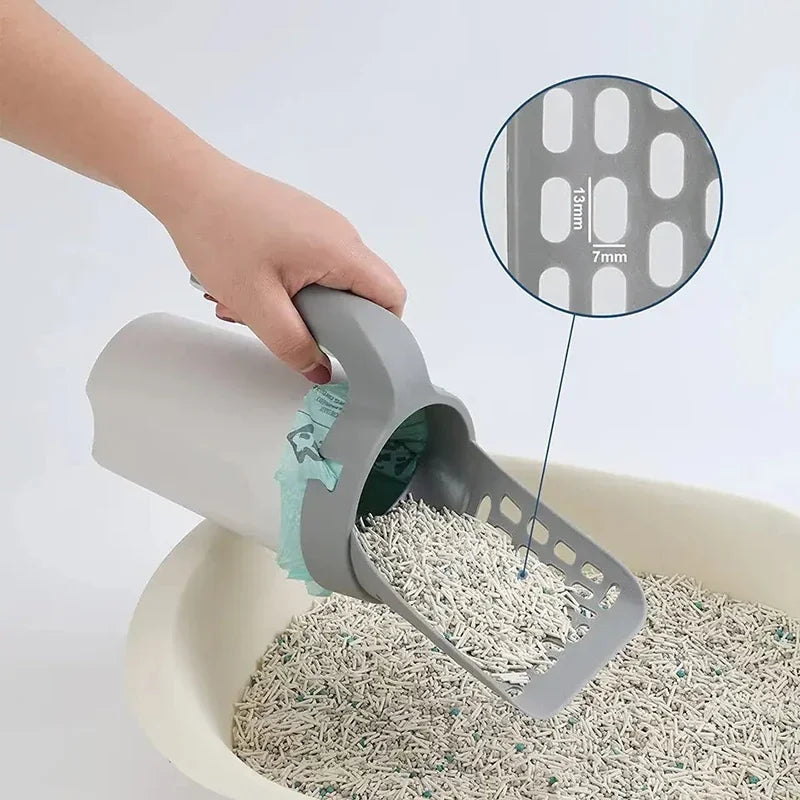 All-in-One Cat Litter Scoop with Built-In Bag Holder