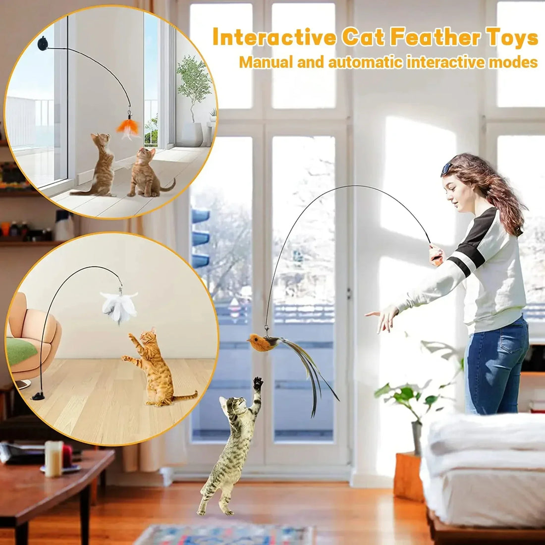 Bird Cat Teaser Wand with Suction Cup Base