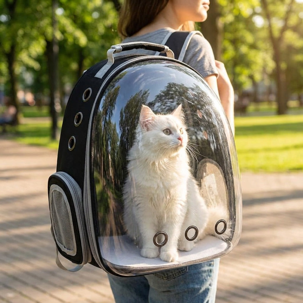 Bubble Window Cat Carrier Backpack in use at home