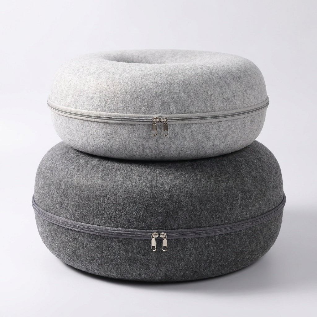 2-in-1 Felt Cat Tunnel Bed on a white background