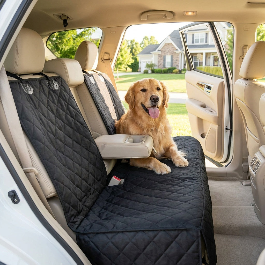 Waterproof Dog Back Seat Cover with Armrest Access on a white background